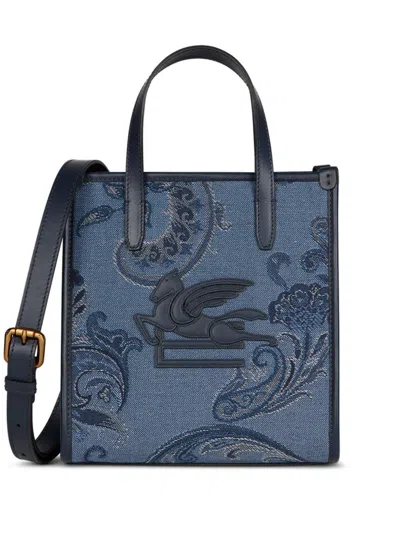 Etro Small Love Trotter Denim Tote Bag In Blue