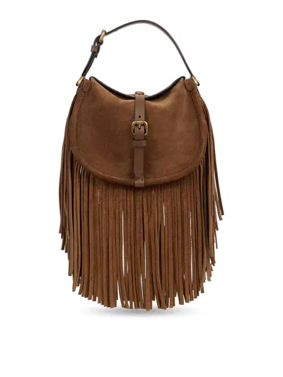 Etro Small Pony Bag In Suede With Fringes In Multi
