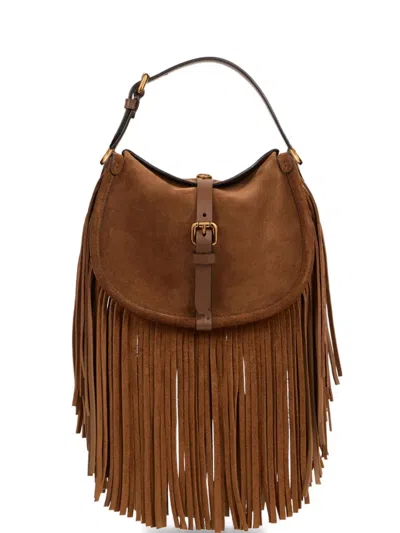 Etro Women Small Pony Bag In Suede With Fringes In Brown