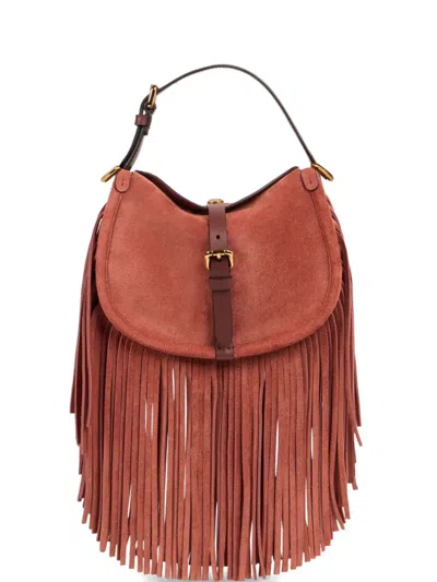 Etro Small Pony Fringes Suede Shoulder Bag In Orange