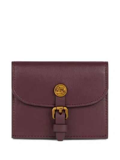 Etro Small Pony Leather Card Holder In Burgundy