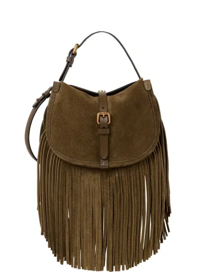 Etro Suede Shoulder Bag Fringe Strap Handle In Green