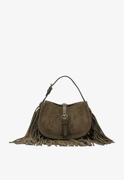 Etro Small Pony Suede Fringed Bag In Brown