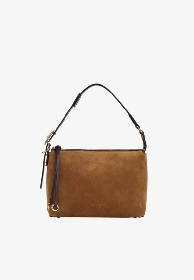 Etro Small Rosette Suede Shoulder Bag In Camel