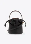 Etro Leather Bucket Bag With Adjustable Shoulder Strap In Black