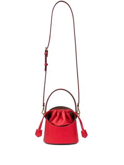 Etro Small Saturno Leather Bucket Bag In Red