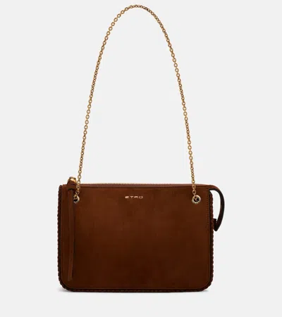 Etro Small Suede Crossbody Bag In Brown