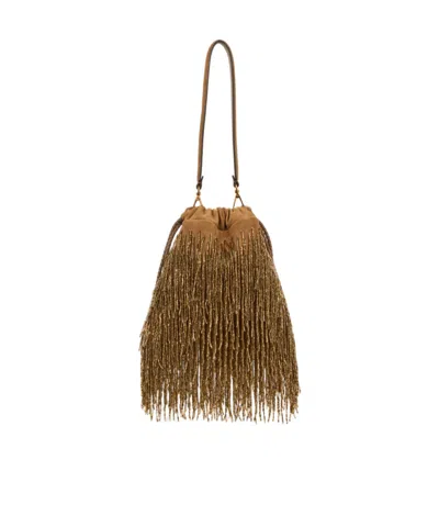 Etro Small Suede Kalispera Bag With Bead Fringes In Brown