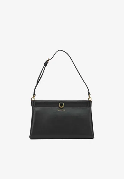 Etro Small Talk Leather Shoulder Bag In Black