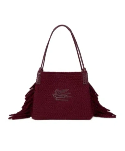 Etro Small Tassel Tote In Burgundy