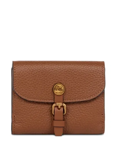 Etro Small Tumbled-leather Wallet In Brown
