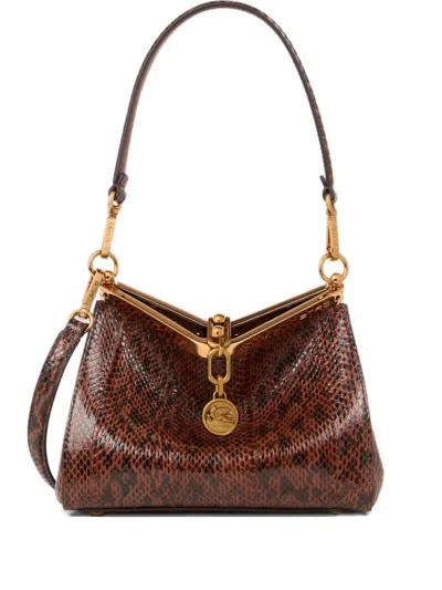 Etro Small Vela Elaphe-leather Shoulder Bag In Brown
