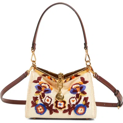 Etro Small Vela Floral Embroidered Raffia Shoulder Bag