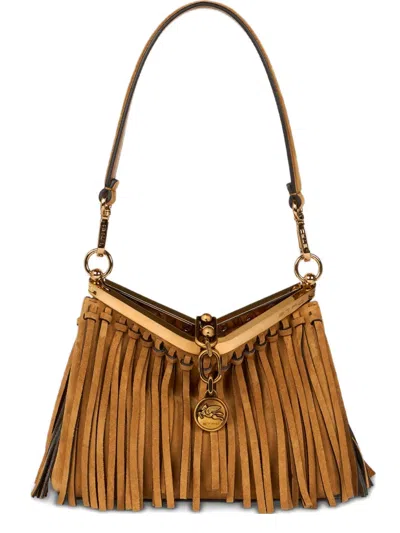 Etro Small Vela Fringing Suede Shoulder Bag In Brown
