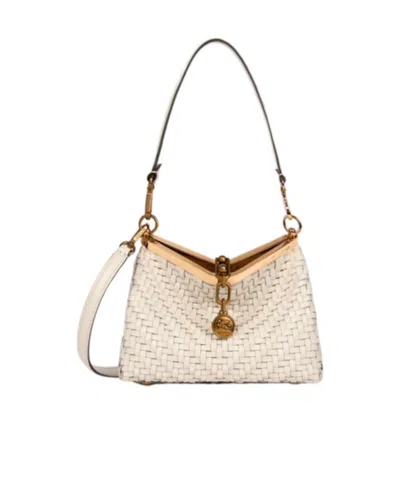Etro Small Vela Interwoven Shoulder Bag In Nude