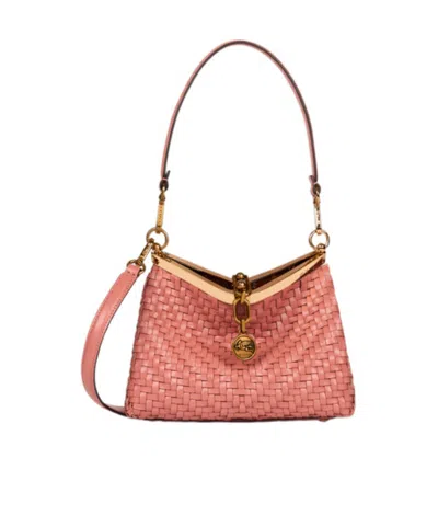 Etro Small Vela Interwoven Shoulder Bag In Pink