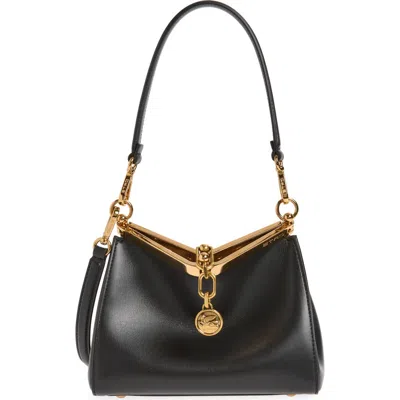 Etro Small Vela Leather Shoulder Bag In Black