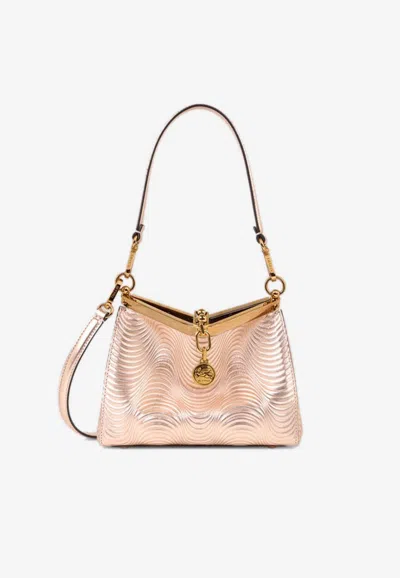 Etro Small Vela Metallic Leather Shoulder Bag In Pink