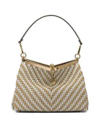 Etro Small Vela Woven Raffia Shoulder Bag In Orange