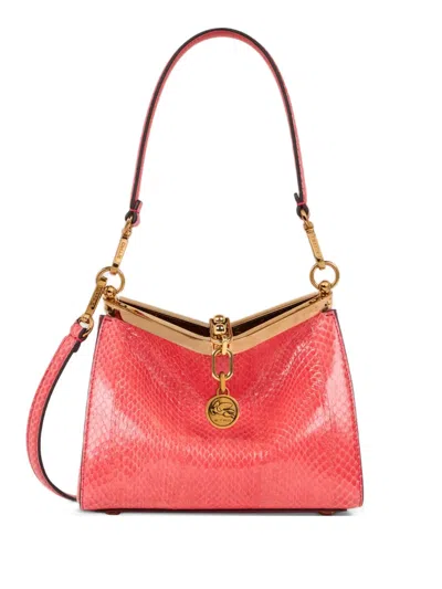 Etro Small Vela Snakeskin Clasp Shoulder Bag In Red