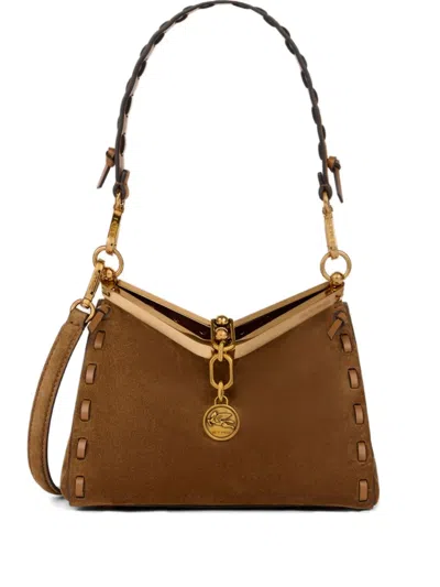 Etro Small Vela Suede Shoulder Bag In Brown