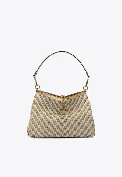 Etro Small Vela Woven Raffia Shoulder Bag In Orange