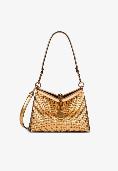 Etro Small Vella Metallic Leather Shoulder Bag In Gold