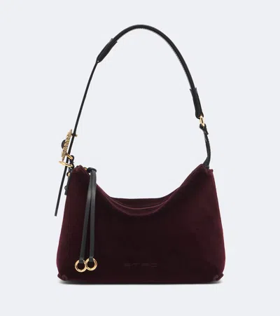 Etro Small Velvet Shoulder Bag In Burgundy