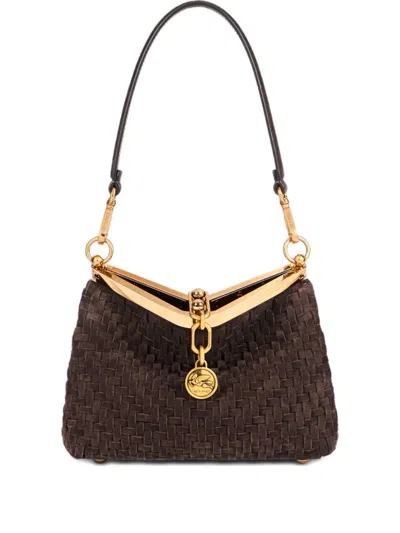 Etro Small Woven-suede Shoulder Bag In Brown