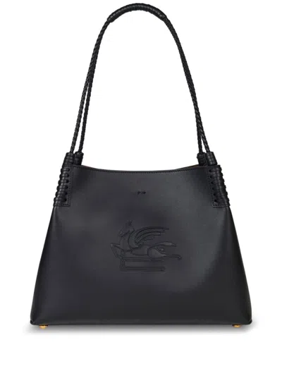 Etro 'libra' Black Shopper With Tone On Tone Pegaso Motif