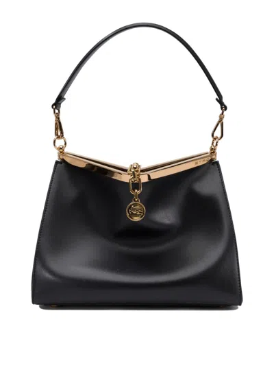Etro Smooth Leather Shoulder Bag In Black