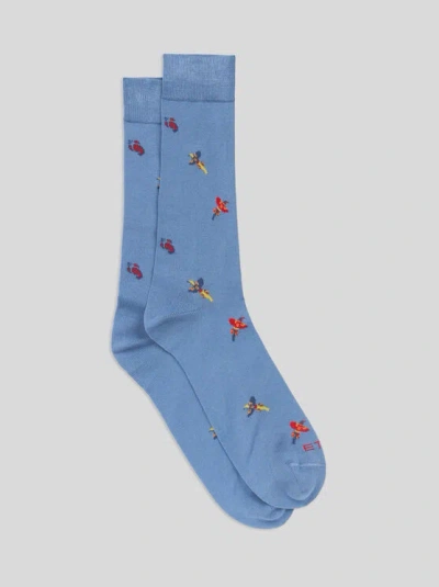 ETRO , SOCKS WITH PAISLEY MOTIF AND BIRDS, MAN, SKY BLUE, SIZE II