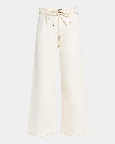 Etro Solid Pleat Cotton Cropped Trouser In White