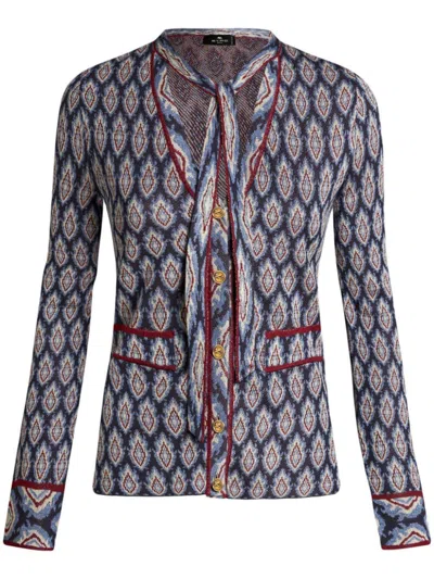 Etro , Jacquard Cardigan With Bow, Woman, Navy Blue, Size 48 In S9000