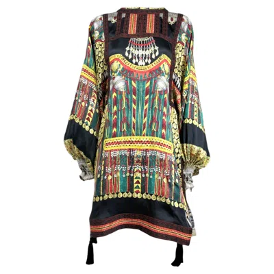 Pre-owned Etro Spring 2017 Look 29 Printed Silk Tassel Dress In Black