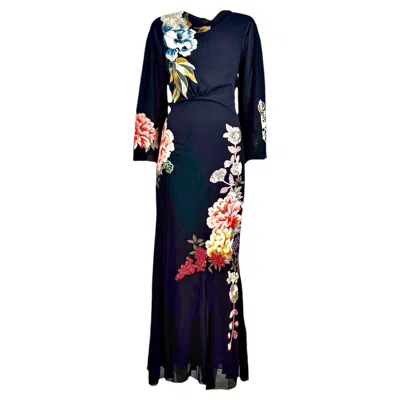 Pre-owned Etro Spring 2019 Look 60 Maxi Crepe Silk Floral Dress In Black