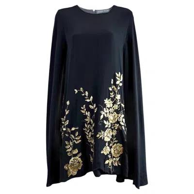 Pre-owned Etro Spring 2019 Mini Silk Cape Dress Embroidered In Black