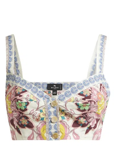 Etro Square Neck Cropped Floral Print Top In Multicolor