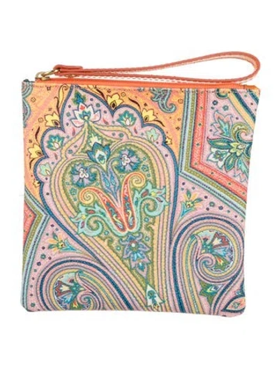 Pre-owned Etro Square Pattern Print Cosmetic Bag In Orange