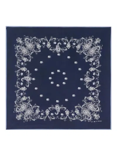 Etro Squared Foulard Print Scarf Accessories In Blue
