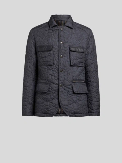 ETRO , QUILTED JACKET WITH POCKETS, MAN, BLUE, SIZE XS