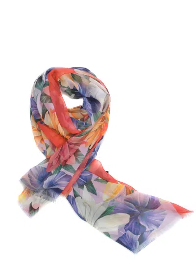 Etro Floral Silk-blend Scarf In Purple