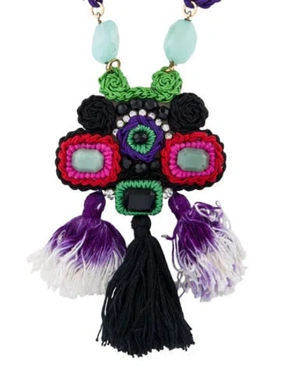 Pre-owned Etro Stone, Silk & Bead Pendant Necklace, 55" In Purple