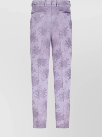 Etro Straight Floral Jacquard Trousers In Purple