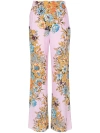 Etro Floral High-rise Silk Wide-leg Pants In Pink & Purple