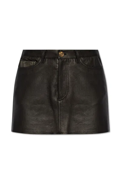 Etro Straight Hem Leather Skirt In Black