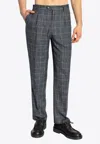 Etro Windowpane-pattern Trousers In Navy