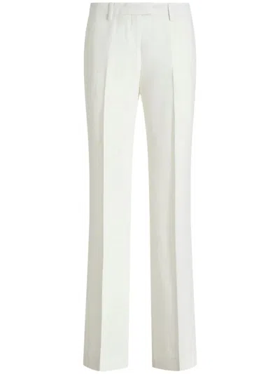 Etro Straight-leg Slub Fabric Trousers In White