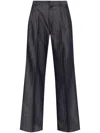 Etro Grey Wide Pants With Concealed Closure In Wool Blend Woman In Blue
