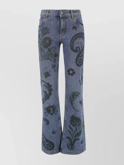 Etro Straight Trousers Paisley Pattern In Blue